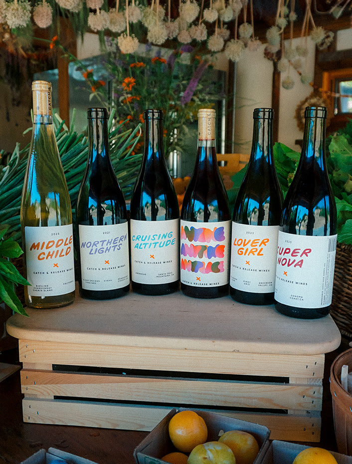 Catch & Release Wines Fall Release 6 natural wines front view vertical image.