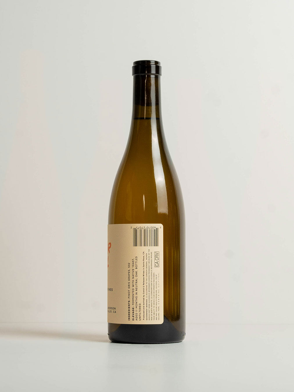 Catch & Release Natural Wine biodynamically farmed Pinot Gris bottle shot back