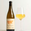 Catch & Release Natural Wine biodynamically farmed Pinot Gris bottle shot with glass of wine poured