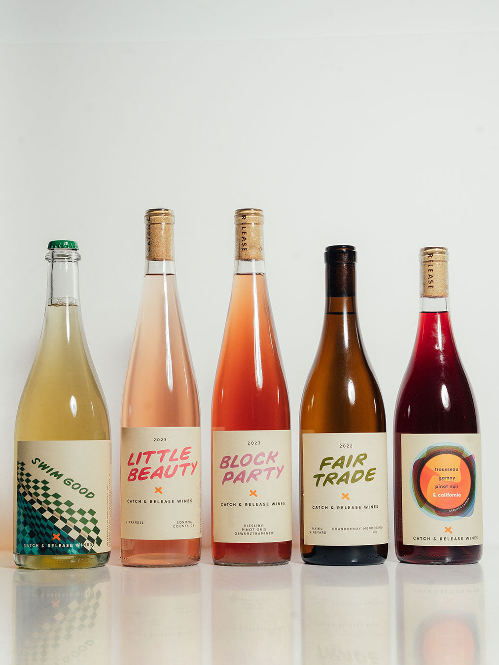 Catch & Release wines SS24 new wines including, Pet Nat, Orange Wine, Rosé, Chardonnay, and a Red Blend.